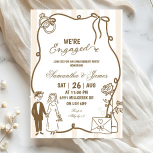 Invitation Beige Doodle Écriture Manuscrite Champagne Nous so