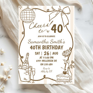 Invitation Beige Doodle Manuscrit Champagne Félicitations Ann