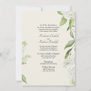 Invitation Beige Elegant Blanc Hydrangea Mariage