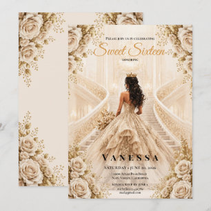Invitation beige et or pour une princesse pour ses
