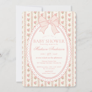 Invitation Beige et pêche Baby shower floral vintage élégant