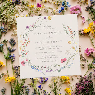 Invitation Beige & Fleurs sauvages colorés Toutes les saisons