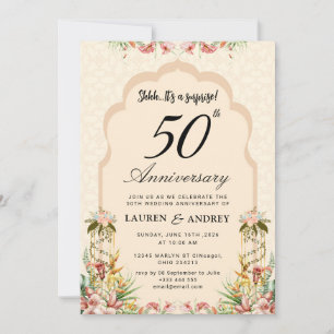 Invitation Beige Floral 50e Anniversaire de Mariage