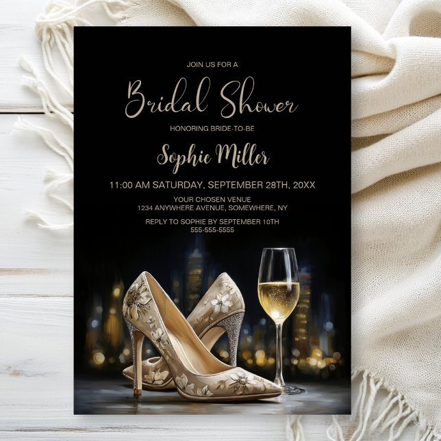 Invitation Beige Floral High Heel Shoes Bridal Shower (Créateur téléchargé)