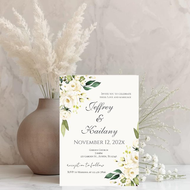 Invitation Beige Flowers Wedding (Créateur téléchargé)