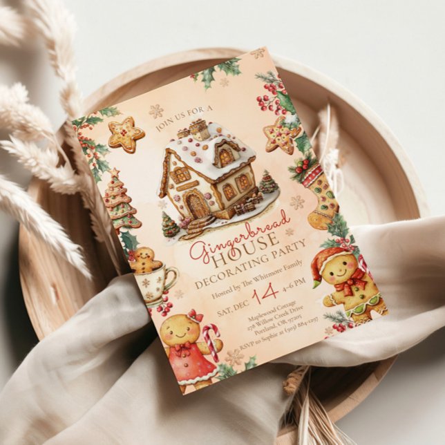 Invitation Beige Gingerbread House Christmas Decorating Party (Créateur téléchargé)