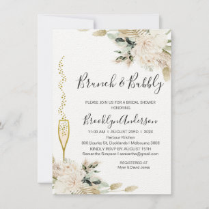 Invitation Beige Green Boho Brunch Fête des mariées Champagne