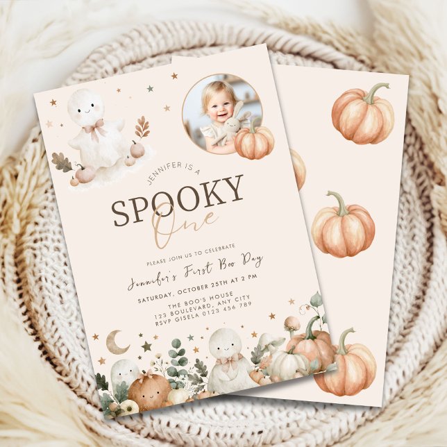 Invitation Beige Halloween Épouvantable Un 1er Anniversaire (Spooky One First Birthday Invitation for a girl or a boy.)