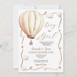 Invitation Beige Hot Air Balloon Genre Révéler Ribbon Bow