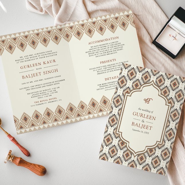 Invitation Beige Ikat All in One Anand Karaj Sikh Mariage (Créateur téléchargé)