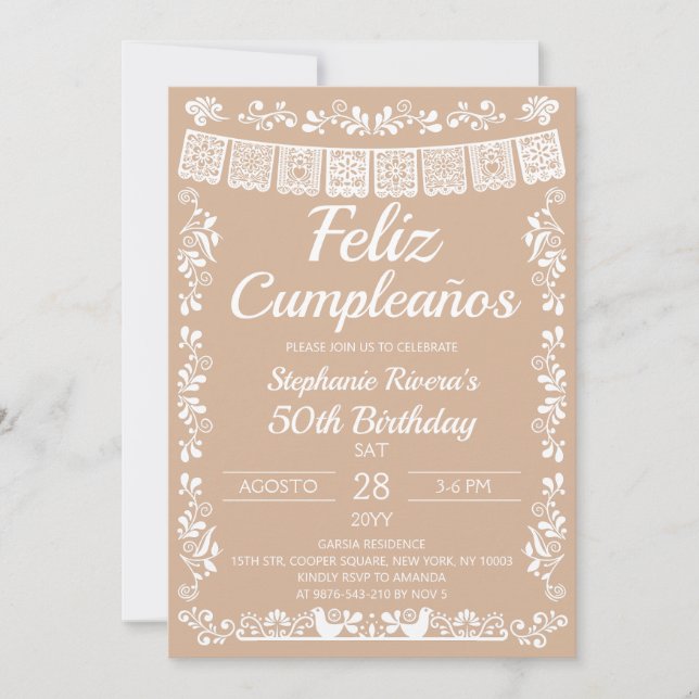 Invitation Beige Joyeux Anniversaire (Devant)