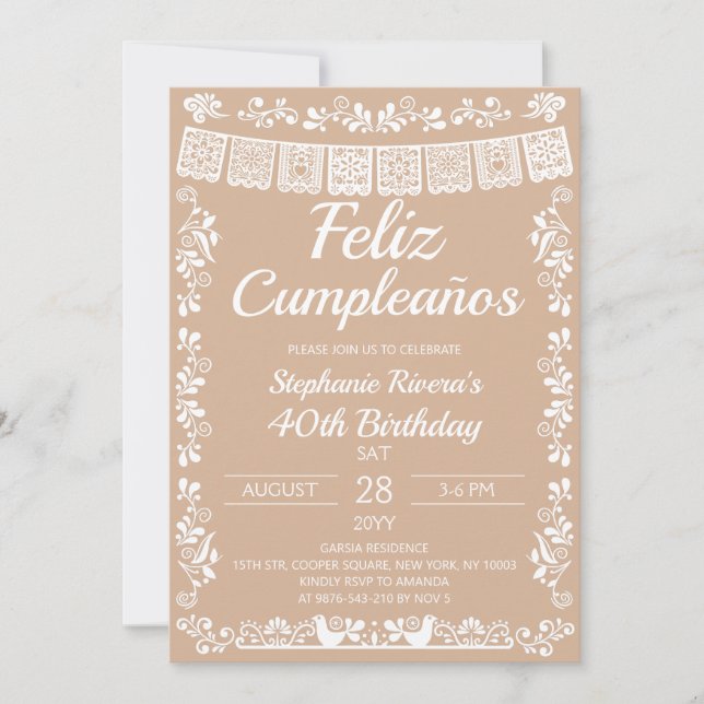 Invitation Beige Joyeux Anniversaire 40e Anniversaire  (Devant)