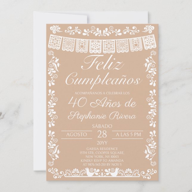 Invitation Beige Joyeux Anniversaire 40e Anniversaire (Devant)