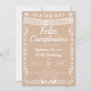 Invitation Beige Joyeux Anniversaire 50e Anniversaire