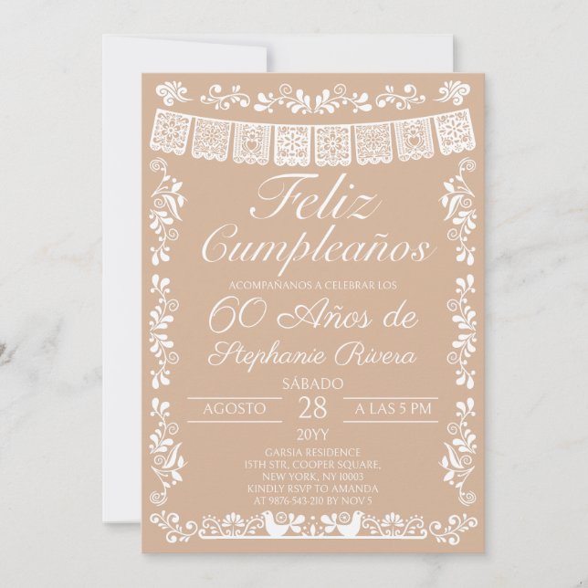 Invitation Beige Joyeux Anniversaire 60e Anniversaire (Devant)