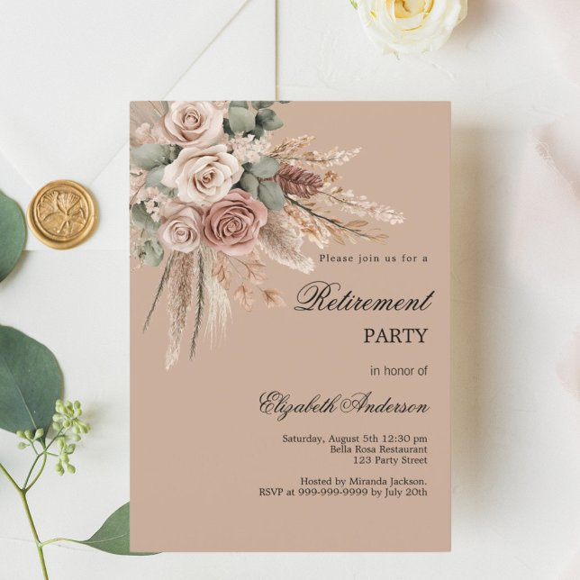 Invitation Beige marron taupe rose pampas retraite (Créateur téléchargé)