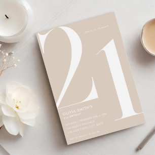Invitation Beige minimaliste moderne chic 21e anniversaire