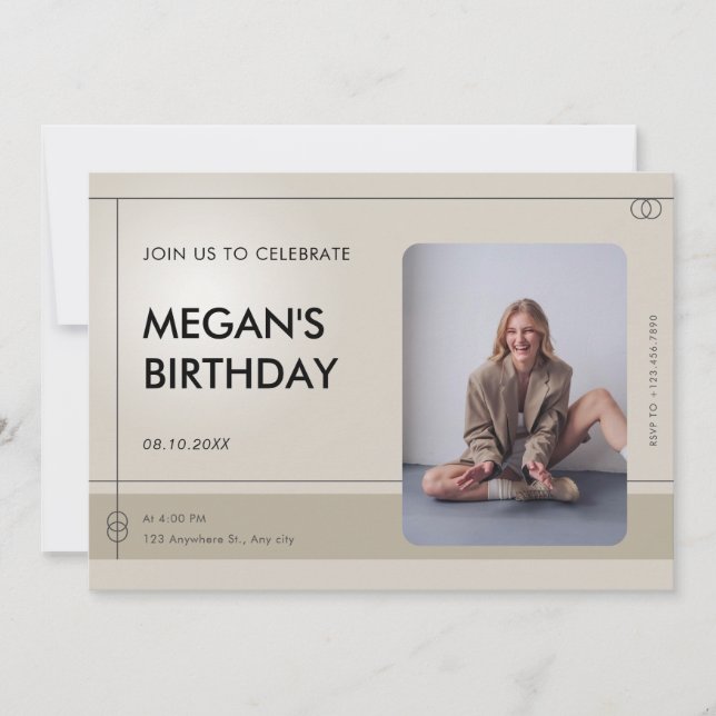 Invitation Beige minimaliste photo Décontracté anniversaire (Devant)