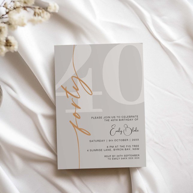 Invitation Beige minimaliste Quarante-40e fête d'anniversaire (Créateur téléchargé)