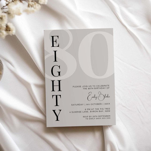 Invitation Beige minimaliste Soixante-dix-80e fête d'annivers (Créateur téléchargé)