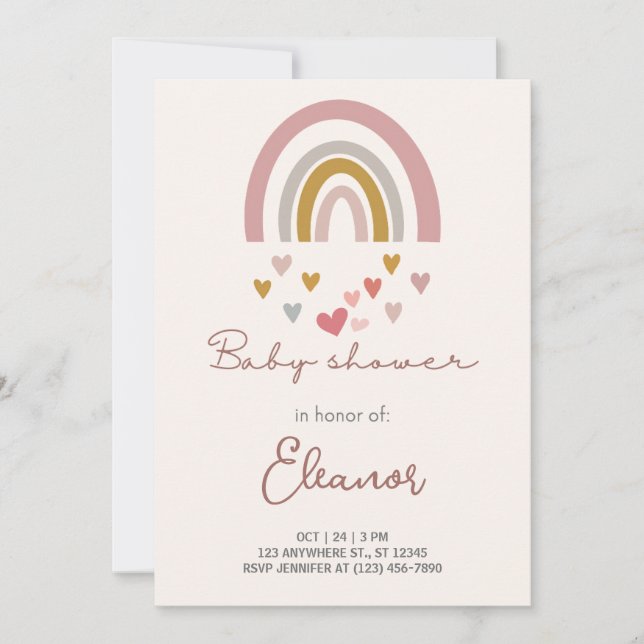 Invitation Beige Modern Cute Baby shower arc-en-ciel (Devant)