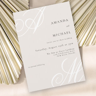 Invitation Beige Moderne Élégant minimal Mariage Monogramme