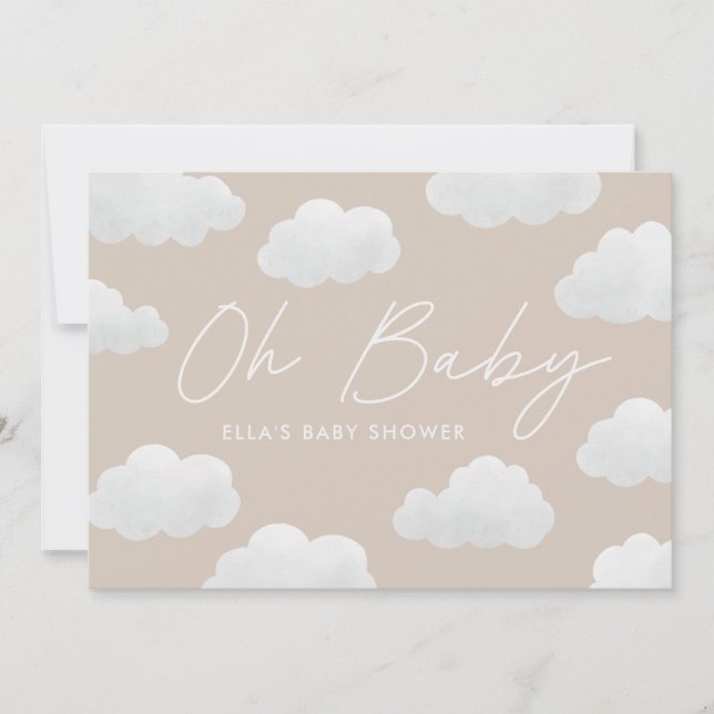 Invitation Beige naturel Oh Baby shower moderne design (Devant)