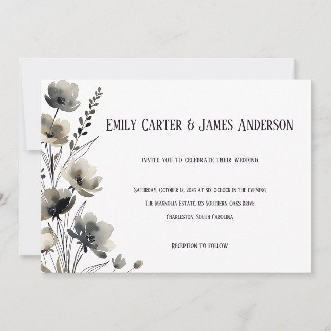 Invitation Beige Neutral Floral Wedding (Devant)