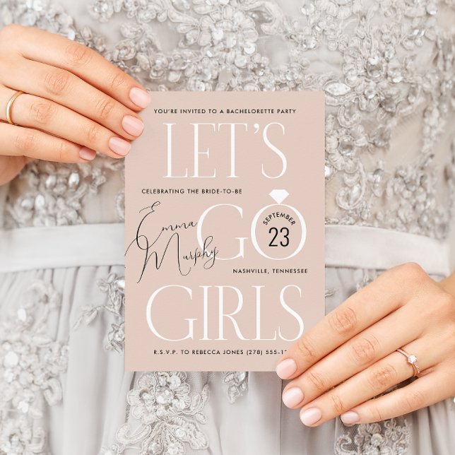 Invitation Beige Neutre Allons Filles Bachelorette Party (neutral beige and white Let's Go Girls country western bachelorette party invitation)