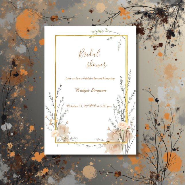 Invitation Beige neutre Fête des mariées florale rustique (Créateur téléchargé)