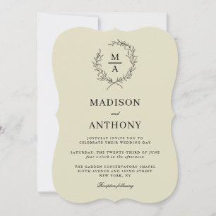 Invitation Beige neutre Simple Élégant Mariage Monogramme