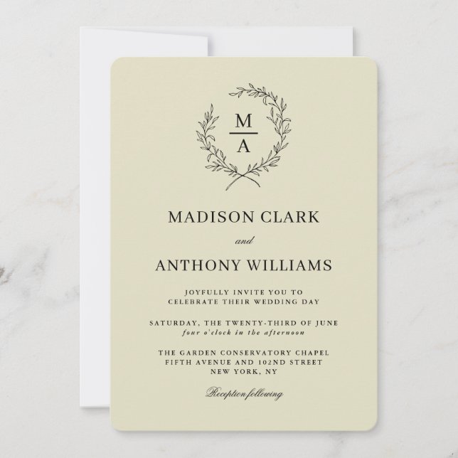 Invitation Beige neutre Simple Élégant Mariage Monogramme (Devant)