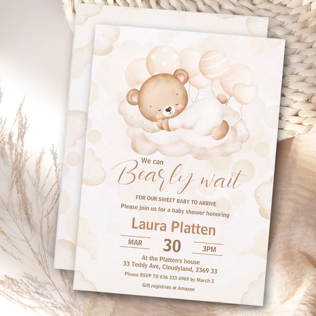 Invitation Beige On Peut Attendre Rapidement Baby shower Ours (Beige We Can Bearly Wait Neutral Bear Baby Shower Invitation)