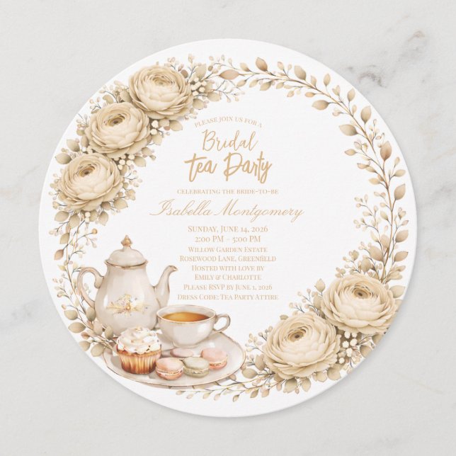 Invitation Beige Palette Tea Party Bridal Shower (Devant)