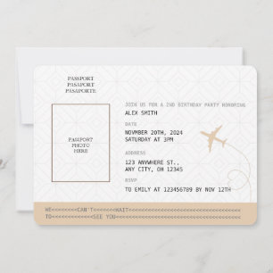 Invitation Beige Passport Aviation Anniversaire