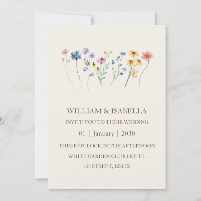 Invitation Beige Pastel Fleur sauvage Monogramme Photo (Devant)