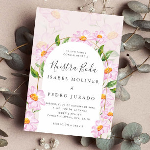 Invitation Beige rose Botanique Nuestra Boda Mariage espagnol