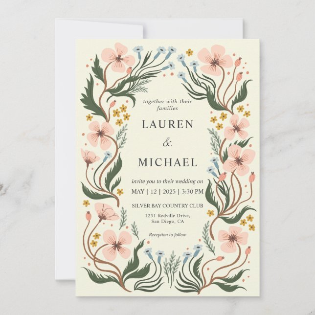 Invitation Beige rose rose personnalisé Wonderland Mariage fl (Devant)