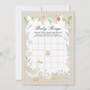 Invitation Beige Silly Goose Floral En vichy Baby Bingo Jeu