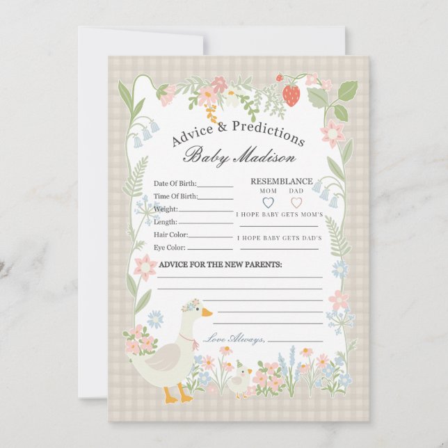 Invitation Beige Silly Goose Floral En vichy Conseils pour bé (Devant)