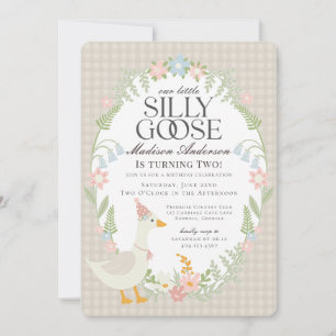 Invitation Beige Silly Goose Floral En vichy fête d'anniversa