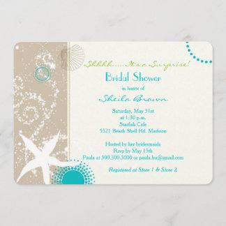 Invitation Beige Tan Aqua Beach Surprise Fête des mariées