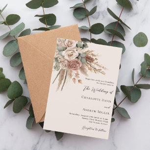 Invitation Beige taupe rose pampas herbe luxe mariage