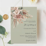 Invitation Beige taupe rose pampas sauge vert luxe mariage<br><div class="desc">Donnez le ton pour votre journée spéciale avec cette élégante invitation de mariage. Avec un arrière - plan vert sauge, il est joliment décoré de roses terreux et muets, de verdure d'eucalyptus et d'herbe de pampas pour une sensation naturelle et romantique. Personnalisez-le avec vos noms et détails mariages pour créer...</div>