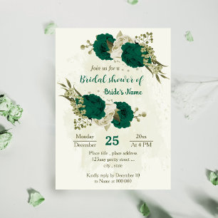 Invitation beige vert émeraude fleurs nuptiale