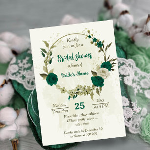 Invitation beige vert émeraude fleurs nuptiale