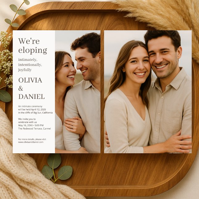 Invitation Beige Wedding Elopement Minimal Photo  (Créateur téléchargé)