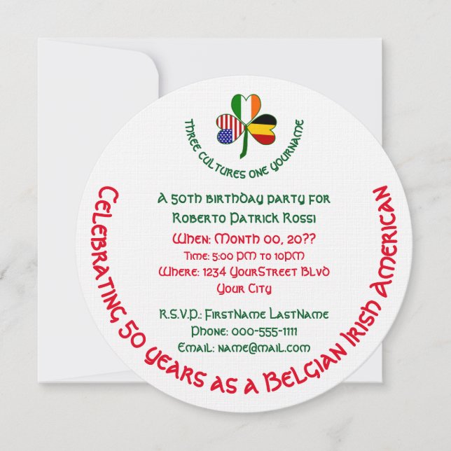 Invitation Belgique Irlande USA Shamrock Personnalisé Anniver (Devant)