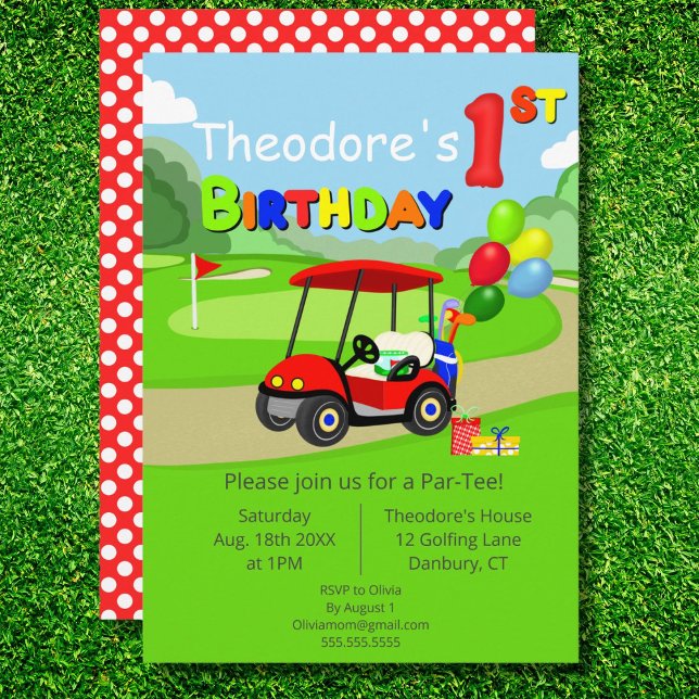 Invitation Belle 1er anniversaire Red Golf Cart Boy's (Créateur téléchargé)