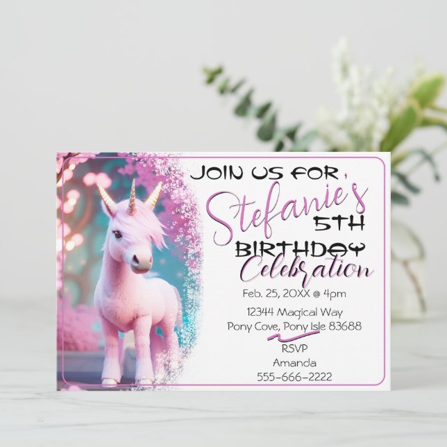 Invitation Belle 3D Spirit Unicorn Pony 15 Anniversaire Invit (Debout devant)
